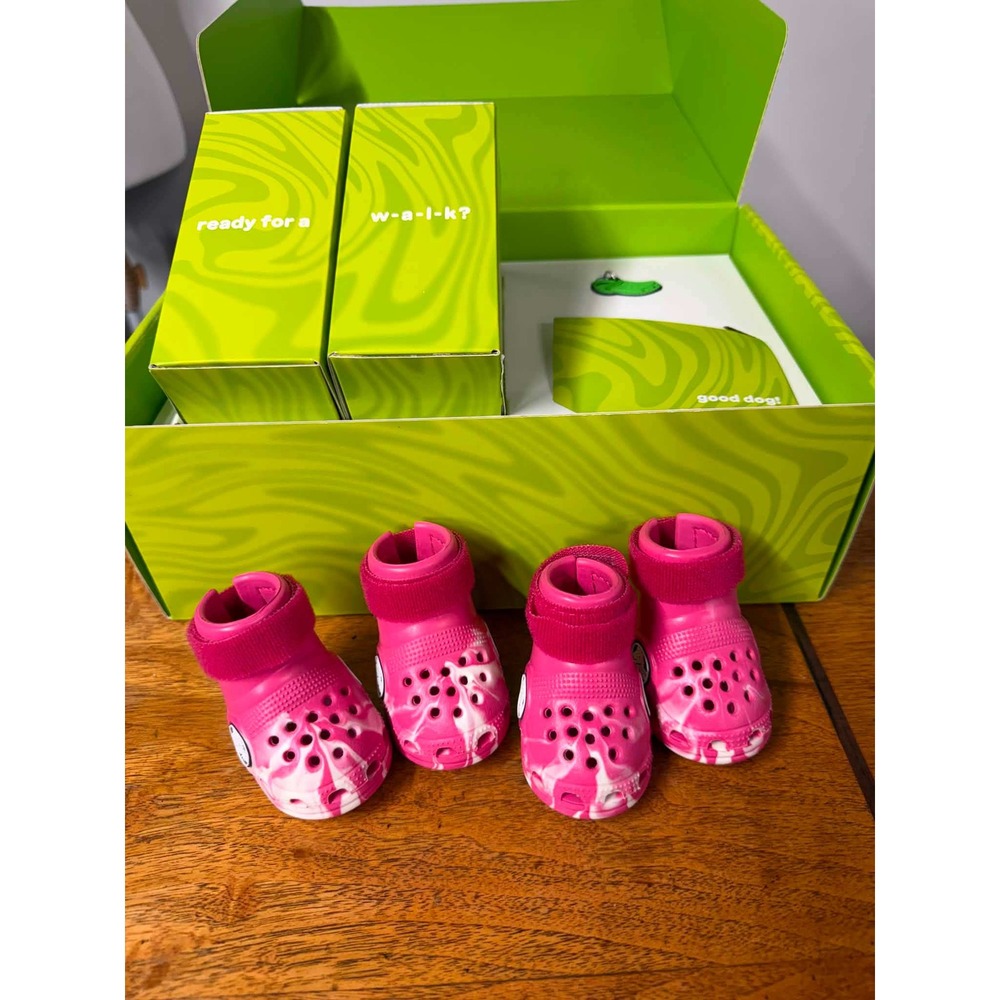 Bark Crocs Pet Small Pink Marble Boots Dog Shoes Set of 4 w/ Box